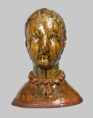 Unusual Glazed Redware Woman s Bust