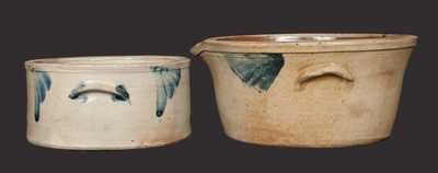 Lot of Two: Stoneware Cake Crock, Baltimore circa 1860, and Stoneware Milkpan