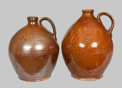 Lot of Two: Early Ovoid Glazed Redware Jugs