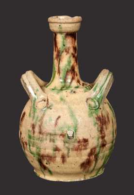 Unusual Polychrome Redware Handled Vase