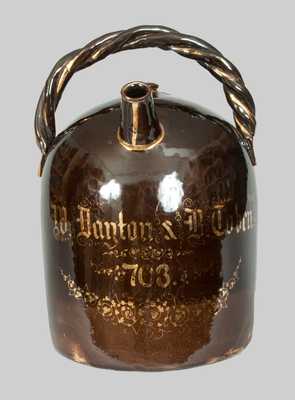 Unusual Stoneware Harvest Jug with Rope Handle and Gilded Design and