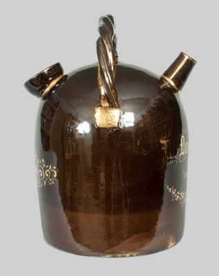 Unusual Stoneware Harvest Jug with Rope Handle and Gilded Design and