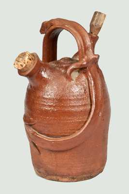 Unusual Small-Sized Redware Harvest Jug with Lizard Handle