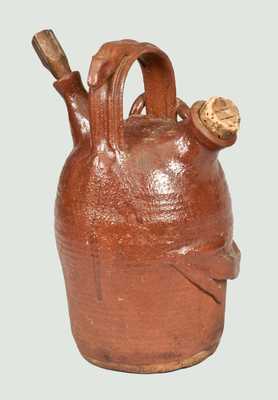 Unusual Small-Sized Redware Harvest Jug with Lizard Handle