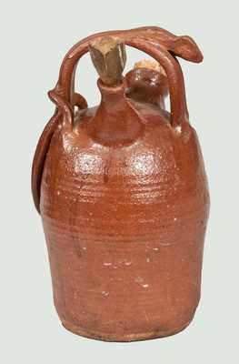 Unusual Small-Sized Redware Harvest Jug with Lizard Handle
