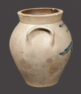 Very Rare 1 Gal. D. ROBERTS / UTICA Stoneware Crock w/ Finely-Incised Bird Decoration