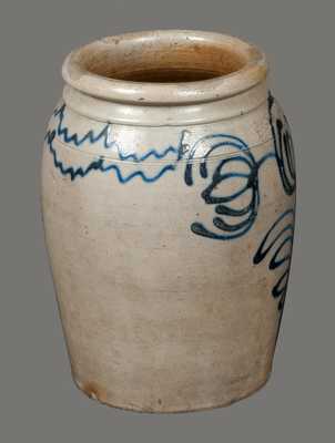 1/2 Gal. B. C. MILBURN / ALEXA. Stoneware Crock w/ Fine Slip-Trailed Decoration