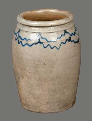 1/2 Gal. B. C. MILBURN / ALEXA. Stoneware Crock w/ Fine Slip-Trailed Decoration