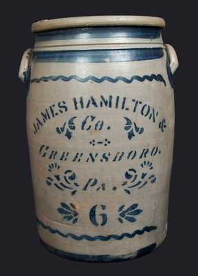 6 Gal. JAMES HAMILTON & CO. / GREENSBORO, PA Stoneware Crock