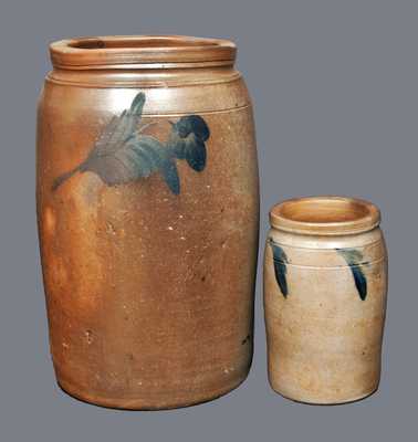 Lot of Two: 2 Gal. and 1/4 Gal. Stoneware Crocks att. R. J. Grier, Chester Co., PA