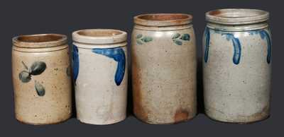 Lot of Four: Cobalt-Decorated Stoneware Jars, Mid-Atlantic Origin