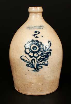 JOHN BURGER / ROCHESTER Stoneware Jug with Cobalt Floral Decoration.