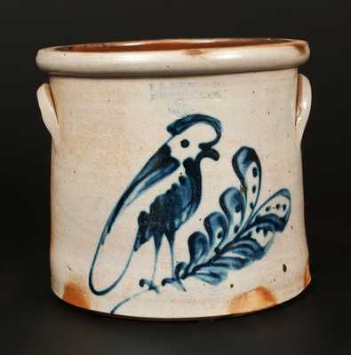 F.B. NORTON / WORCESTER, MASS Stoneware Crock with Cobalt Bird Decoration.