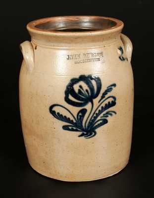 JOHN BURGER / ROCHESTER Stoneware Jar with Cobalt Floral Decoration, Two-Gallon.