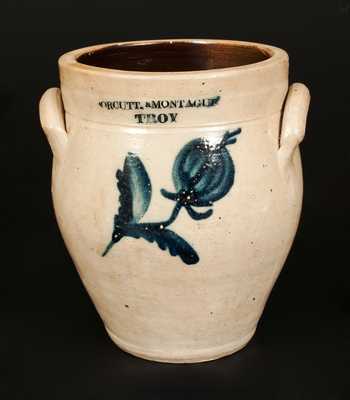 Rare ORCUTT & MONTAGUE / TROY Stoneware Jar with Cobalt Floral Decoration.