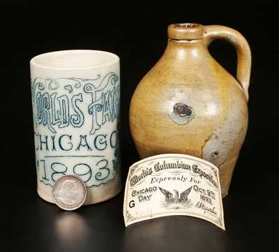 Lot of Two Small Stoneware Articles and Chicago World's Fair Memorabilia, American, 19th century.