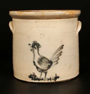 S B BOSWORTH / HARTFORD, CT Stoneware Crock with Cobalt Rooster Decoration, Two-Gallon