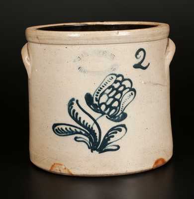 J. BURGER, JR. / ROCHESTER. N.Y. Stoneware Crock with Cobalt Floral Decoration, Two-Gallon