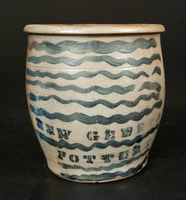 Fine NEW GENEVA POTTERY Stoneware Jar with Cobalt Stripe Decoration, circa 1875