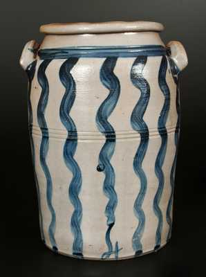 Rare and Fine Four-Gallon Stoneware Jar with Cobalt Vertical Stripe Decoration, Greensboro, PA origin, circa 1860.