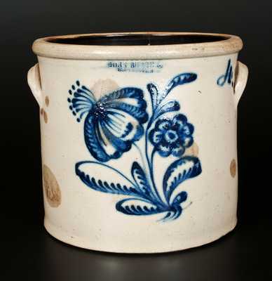 JOHN BURGER / ROCHESTER Stoneware Crock with Elaborate Floral Decoration, Four-Gallon