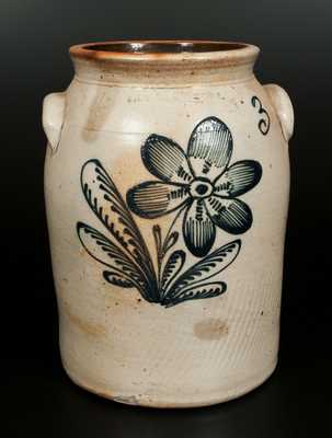 F. STETZENMEYER / ROCHESTER, N.Y. Stoneware Jar with Cobalt Floral Decoration, Three-Gallon