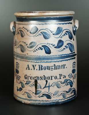 Rare A. V. BOUGHNER / GREENSBORO, PA Stoneware Crock w/ Thisle Decoration
