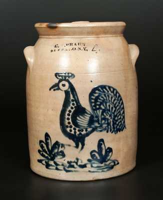 Exceptional C. W. BRAUN / BUFFALO, NY Stoneware Crock with Rooster Decoration