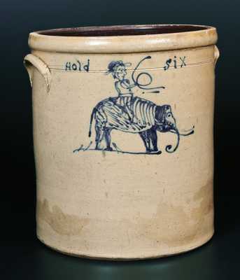 Extremely Rare and Important Stoneware Crock with Elephant and Rider, Midwestern origin
