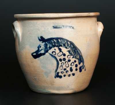 Very Rare WHITES UTICA Stoneware Cream Jar with Horse Head Decoration