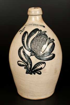 Outstanding F. STETZENMEYER / ROCHESTER, NY Stoneware Jug w/ Elaborate Slip-Trailed  Decoration