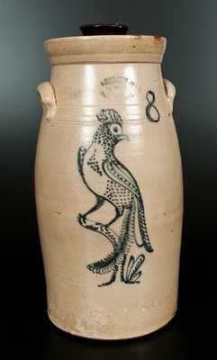 J. BURGER JR. / ROCHESTER, NY Stoneware Churn with Elaborate Pheasant Decoration