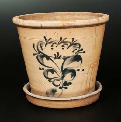 Scarce Cobalt-Decorated Stoneware Flowerpot, New York State origin, circa 1880