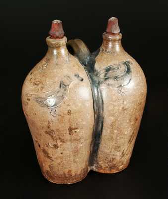 Very Rare NEW HAVEN Stoneware Gemel with Incised Birds