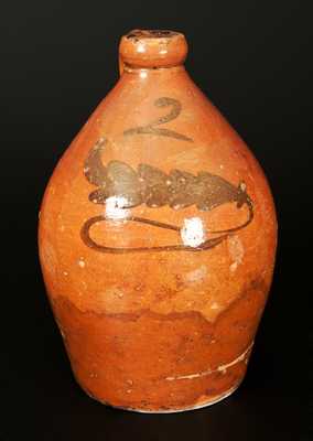 Rare 2 Gal. Decorated Redware Jug att. Whitewater, WI