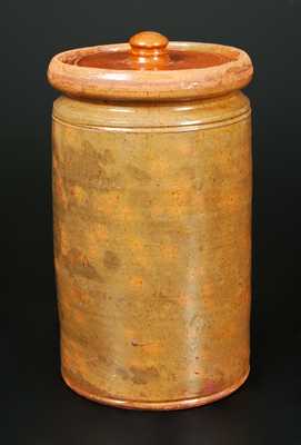 Galena, IL Tall and Narrown Lidded Redware Jar