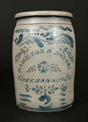 2 Gal. HAMILTON & JONES / GREENSBORO, PA Stoneware Jar with Stenciled and Freehand Decoration