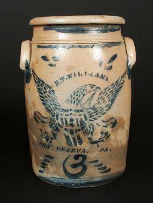 3 Gal. R. T. WILLIAMS / NEW GENEVA, PA Stoneware Jar with Stenciled Eagle Decoration