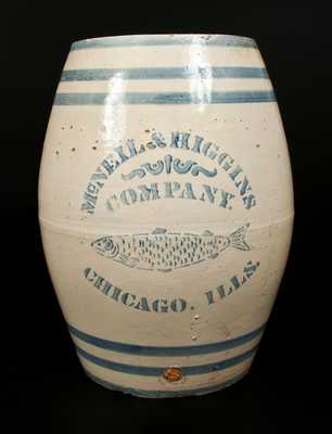Bristol-Slip Stoneware Water Cooler with Stenciled Fish and Chicago, IL Advertising