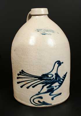 3 Gal. WHITES UTICA stoneware Jug with Slip-Trailed Bird Decoration