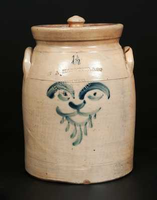Rare 1 1/2 W. A. MACQUOID (New York City) Stoneware Crock with Lion Face Decoration