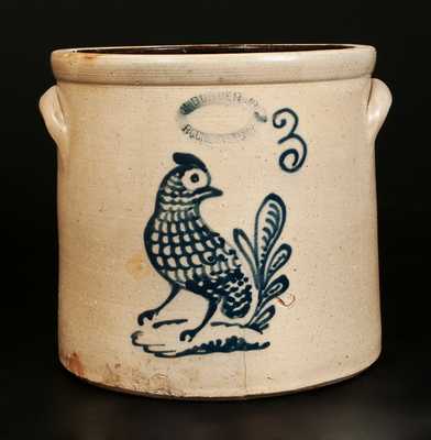 3 Gal. J. BURGER, JR. / ROCHESTER, N.Y. Stoneware Crock with Slip-Trailed Quail Decoration