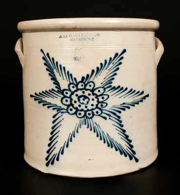 5 Gal. A. O. WHITTEMORE / HAVANA, N.Y. Stoneware Crock with Floral and Starbust Decoration