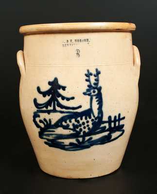 3 Gal. J. & E. NORTON / BENNINGTON, VT Stoneware Crock with Reclining Deer, Fence, and Tree Decoration