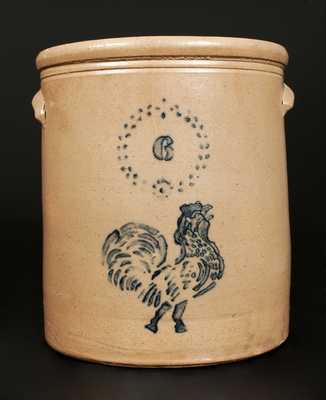 6 Gal. Ohio Stoneware Crock with Stenciled Rooster Decoration