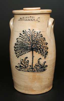 Unusual C. W. BRAUN / BUFFALO, NY Stoneware Churn with Elaborate Tree Decoration