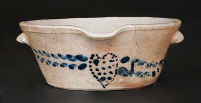 Very Unusual Stoneware Milkpan with Slip-trailed Hearts Motif, Baltimore, circa 1820