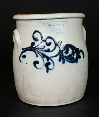 3 Gal. O. L. & A. K. BALLARD / BURLINGTON, VT Stoneware Crock with Slip-Trailed Floral Decoration