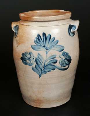 Ovoid Stoneware Crock with Stylized Floral Decoration