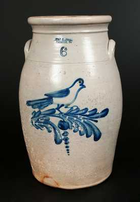 Scarce EVAN R. JONES / PITTSTON, PA Stoneware Churn with Bird-on-Floral Decoration